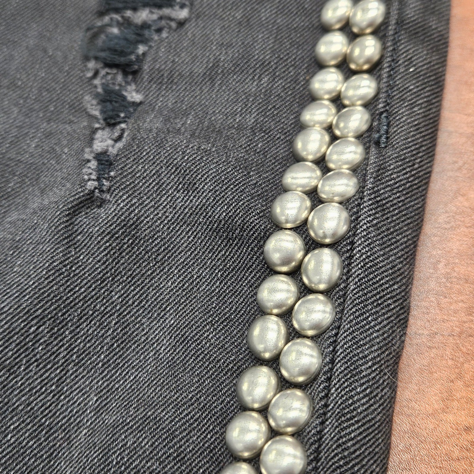 Etienne Marcel Jeans 26 Black Studded Distressed Skinny Moto Rock Glam Y2K