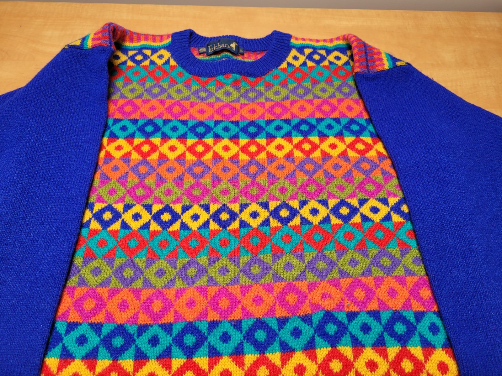 Vintage Tulchan Wool Bright Patchwork Jumper XL