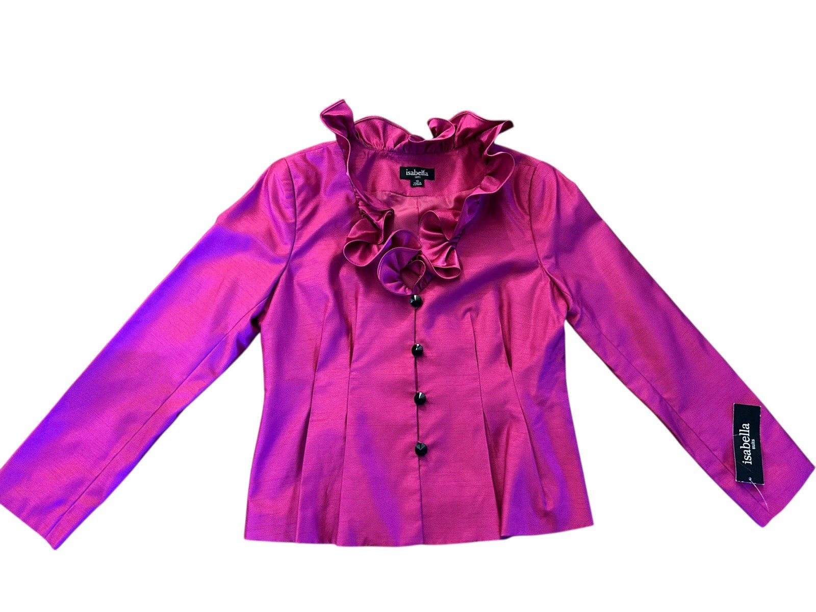 Vintage Pink Ruffled Jacket NWT 1990’s Glam Evening Blouse Jet Black Buttons