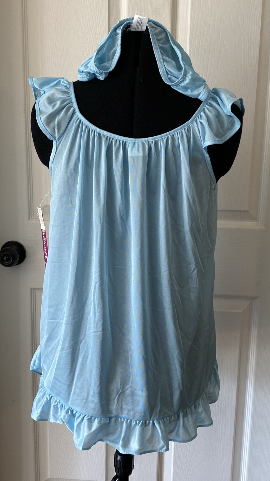 VTG Blue Nylon Babydoll Ruffled Nightie Granny Pantie Set NOS Sz.M (Lg. Panty)