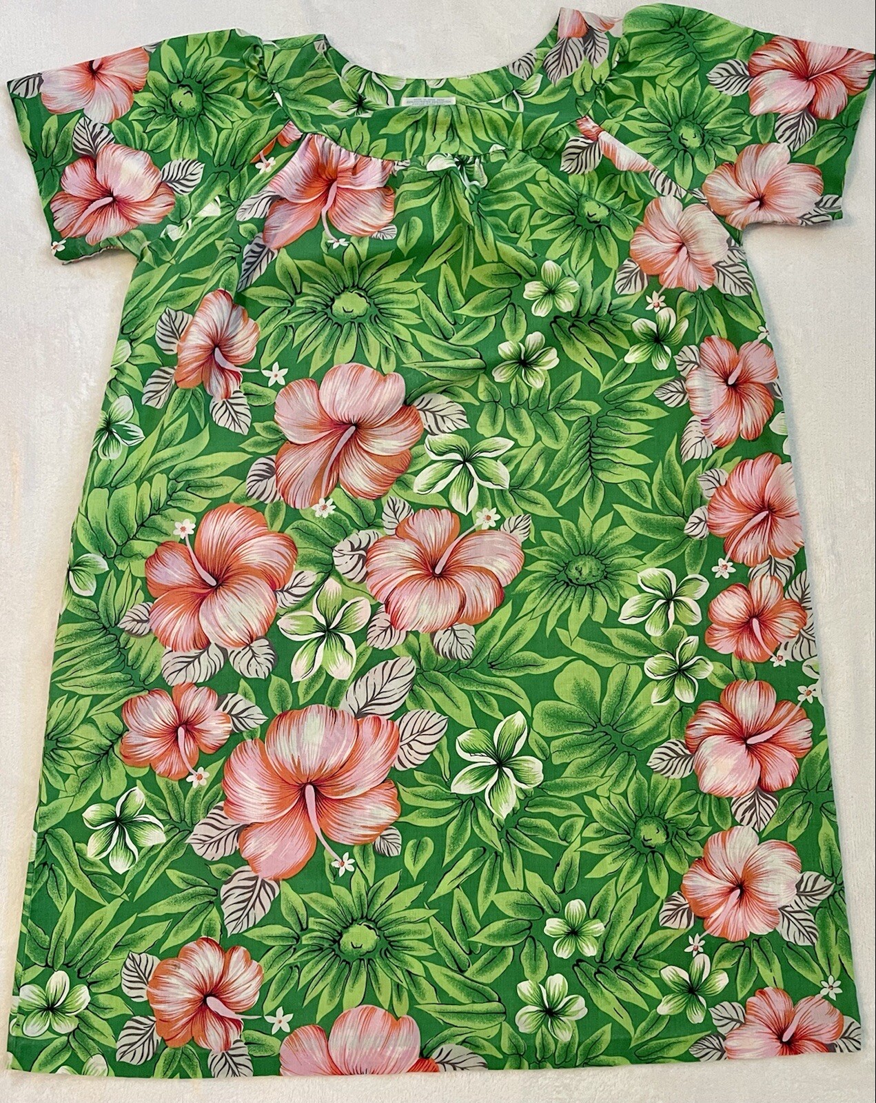 Sears Vintage Floral House Dress/Mumu With Pocket Size M~Green,Pink,White,Orange