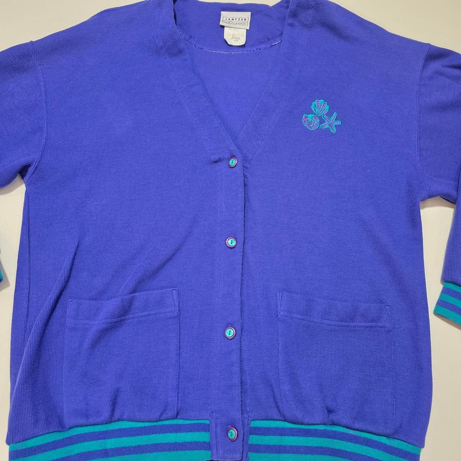 Jantzen Classics women’s size large embroidered seashell and starfish cardigan