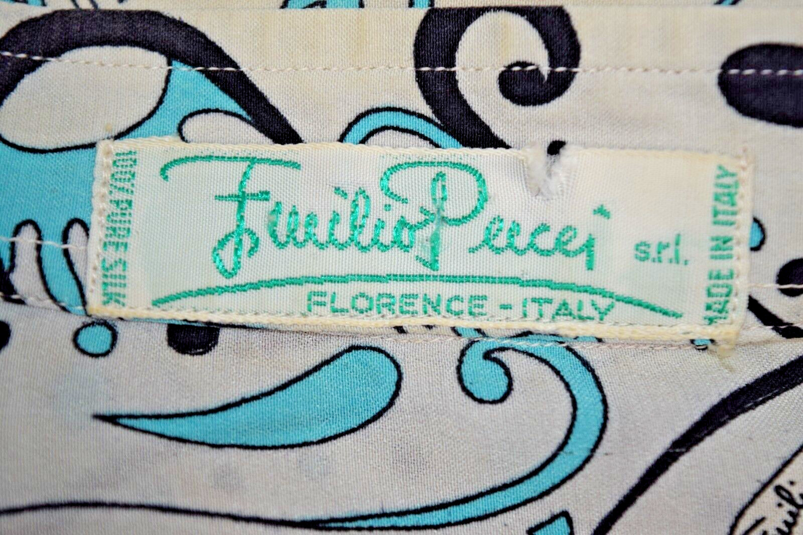 Vintage Emilio Pucci Shirt Size S/M 60s Pale Gray Turquoise Black Paisley Swirls