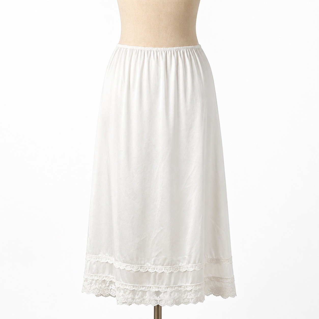 Vintage Sears Satin Lace Trim Half Slip 26″ Skirt Size M White Elastic Waist