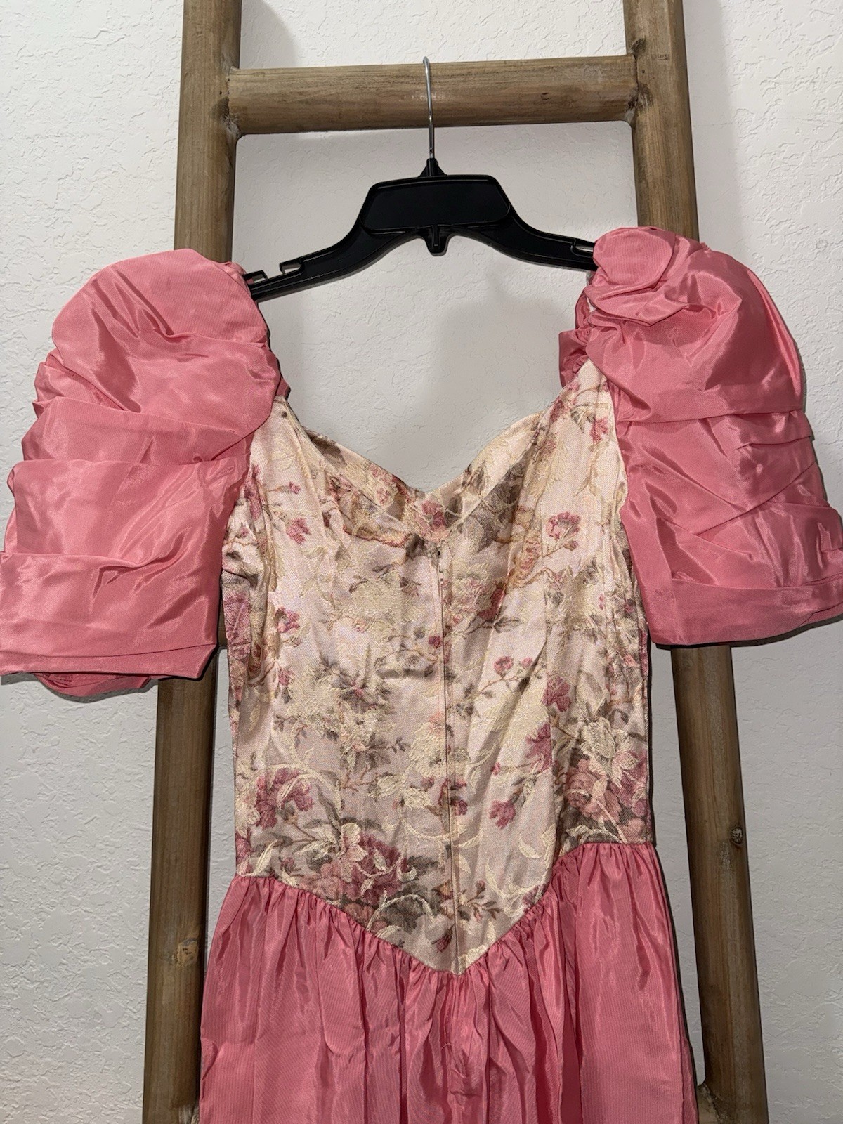 Vintage Glenrob 80s Puff Sleeve Prom Dress Pink Floral Bridgerton 9/10 USA Made