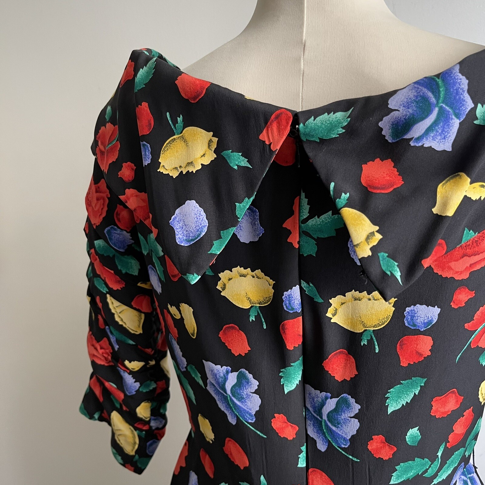 Vintage 80s Arnold Scaasi Boutique Couture Silk Floral Ruched Party Dress 12