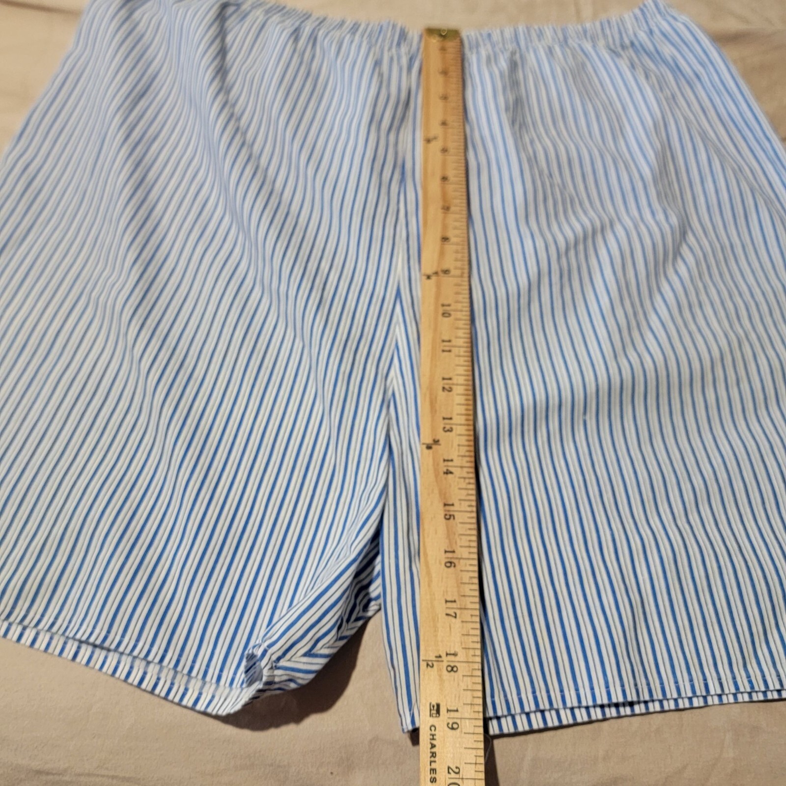 Vtg Pinstriped Pajama Set Women Large Loungewear Shorts Classic Blue White Retro