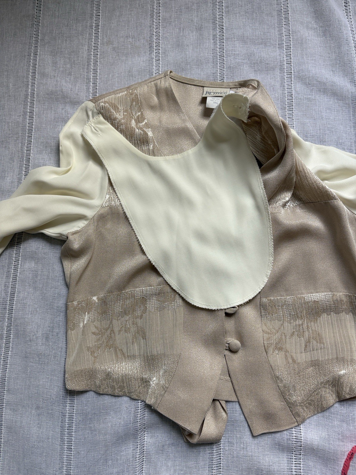 Vintage Just For Petites Beige and Cream Blouse/Vest Combination