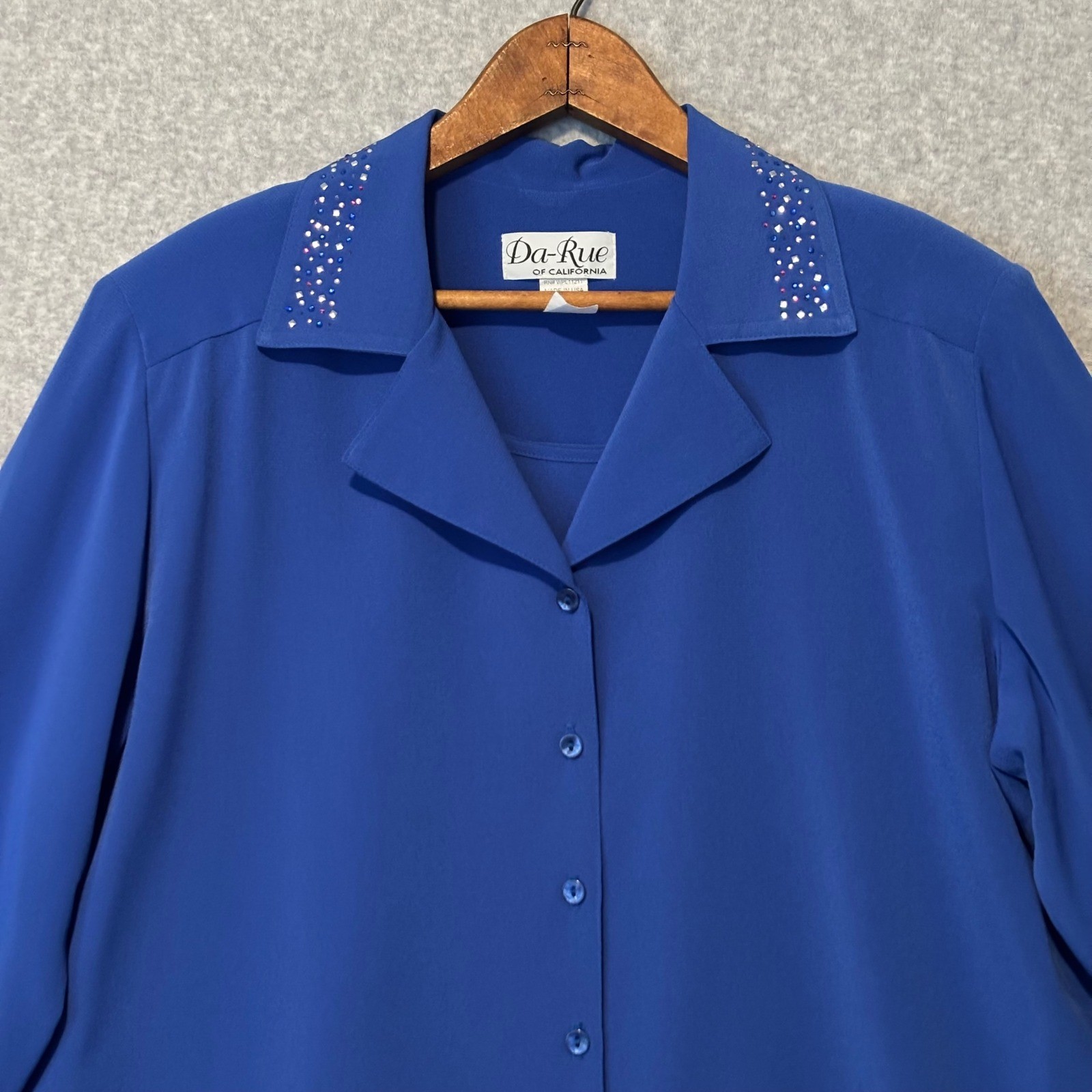 Vintage Da-Rue of California Women’s 16 Blue 2pc Rhinestone Shirt & Tank Set 90s