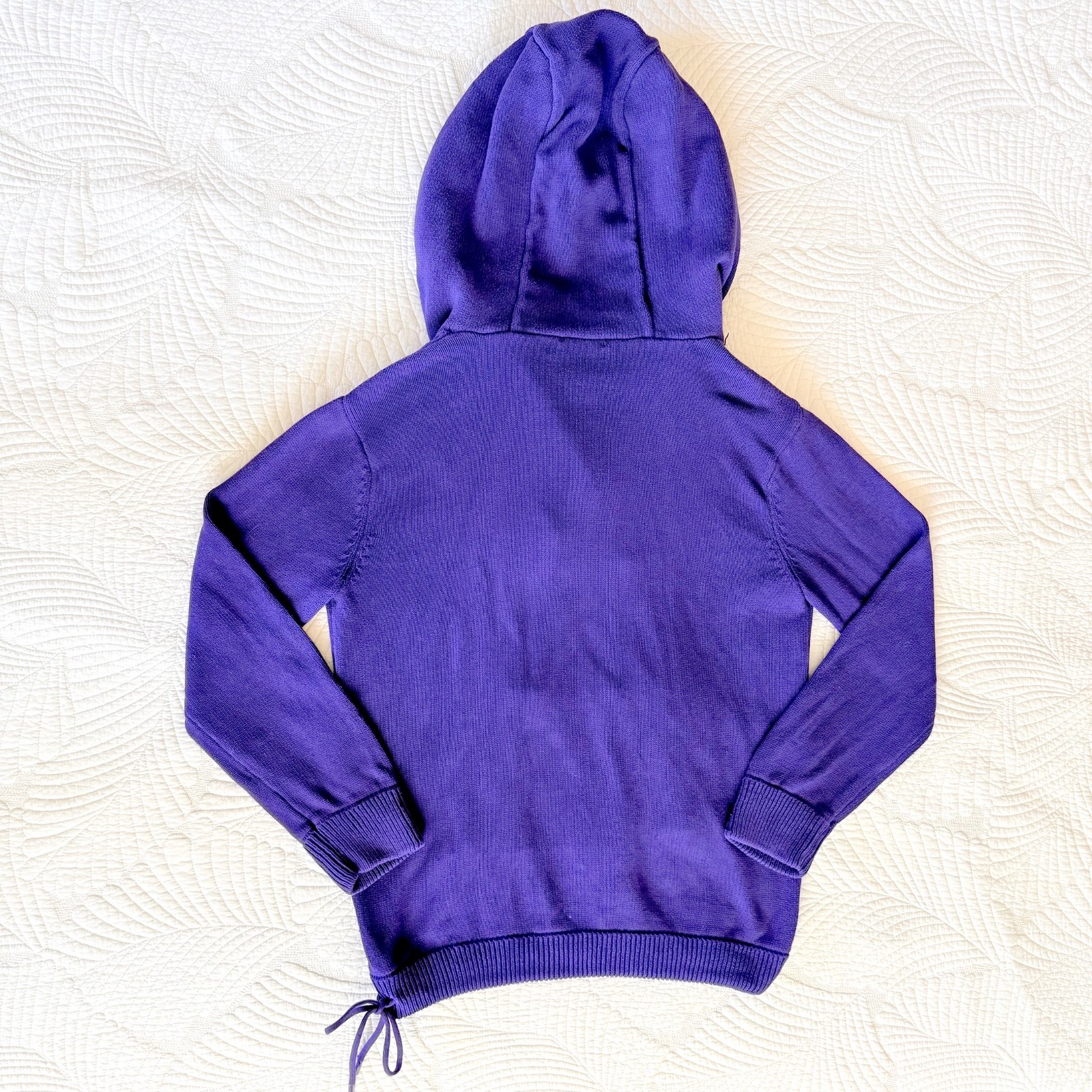 VTG Preppy Old Money LRL Ralph Lauren Hooded Knit Sweater Purple 100% Cotton XL