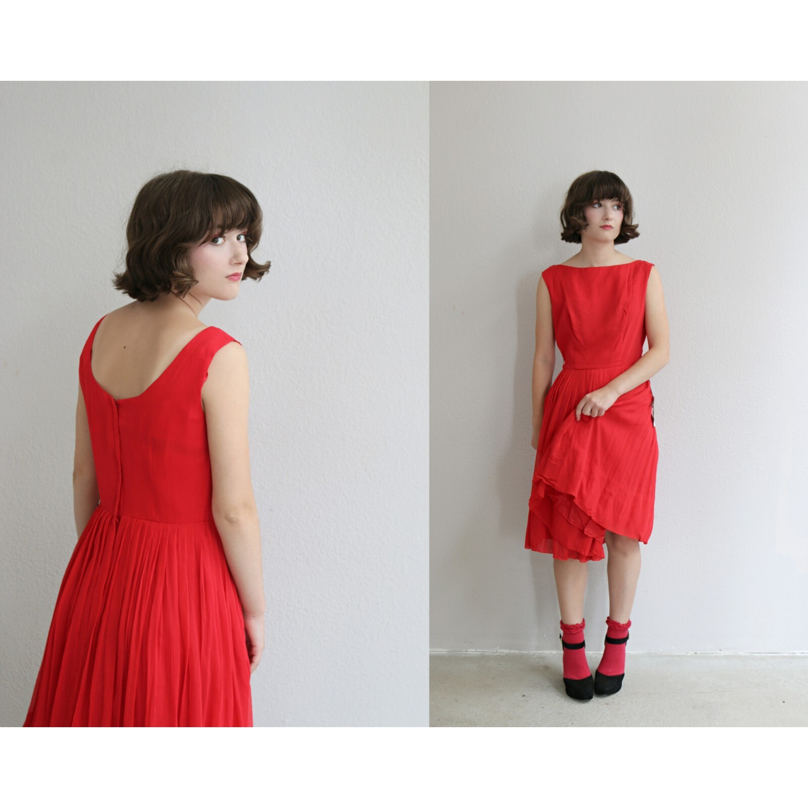1950s Vintage Deadstock Ro-Nel Red Party Dress Women’s XXS to Extra Small 50s