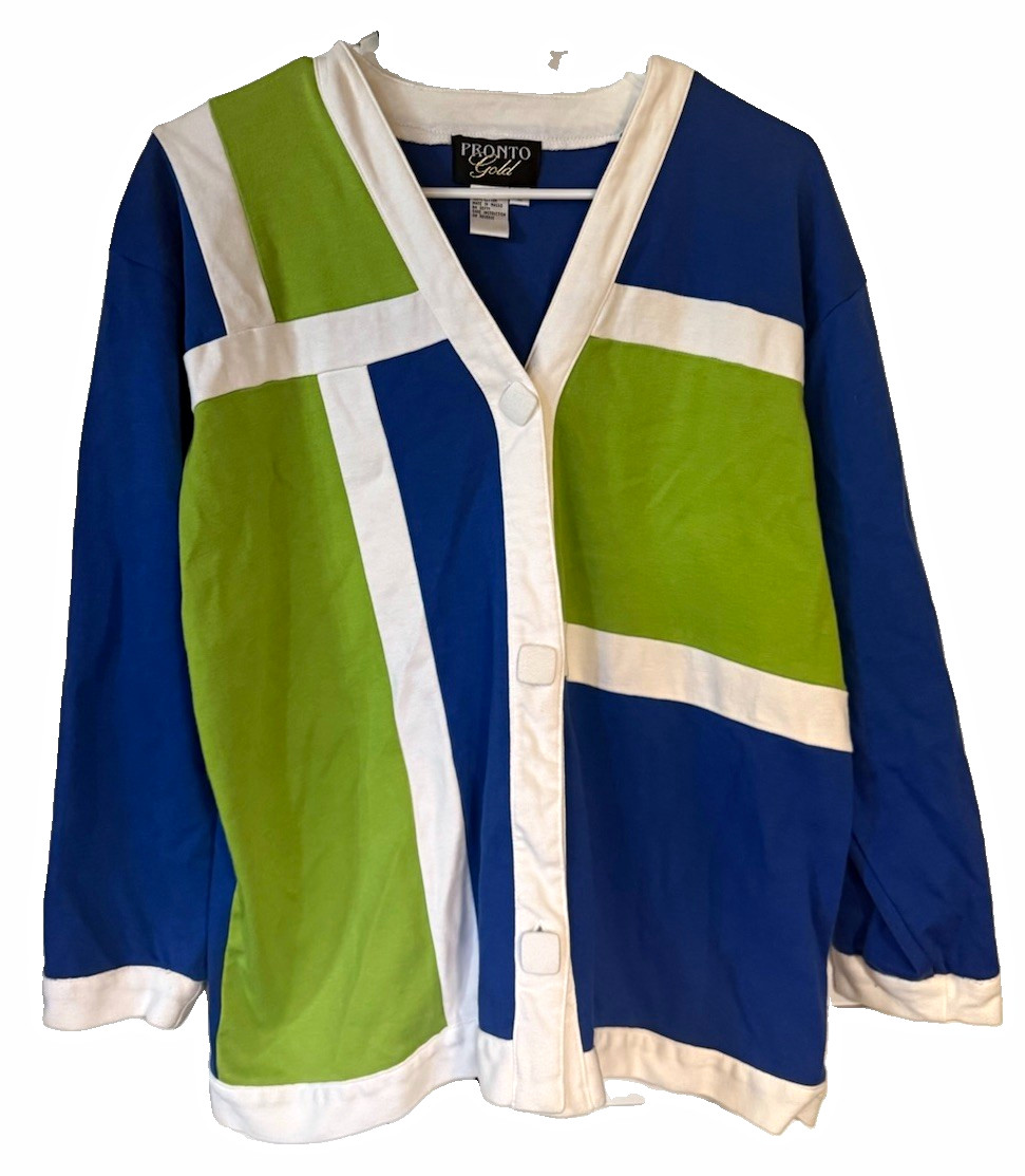 Vintage Pronto Gold Colorblock Cardigan Sweater Retro L