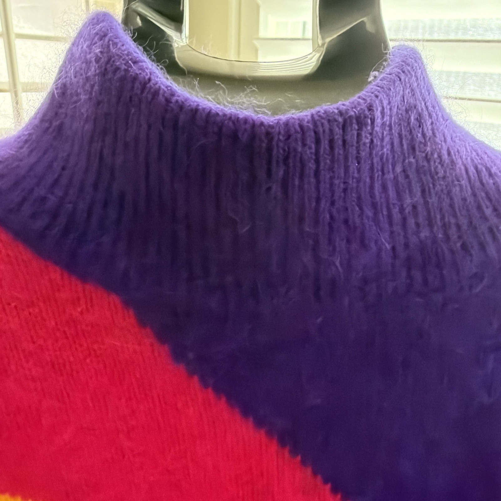 Vintage Rafaella Angora Lambswool Blend Mock Neck Geometric Sweater Colorful M