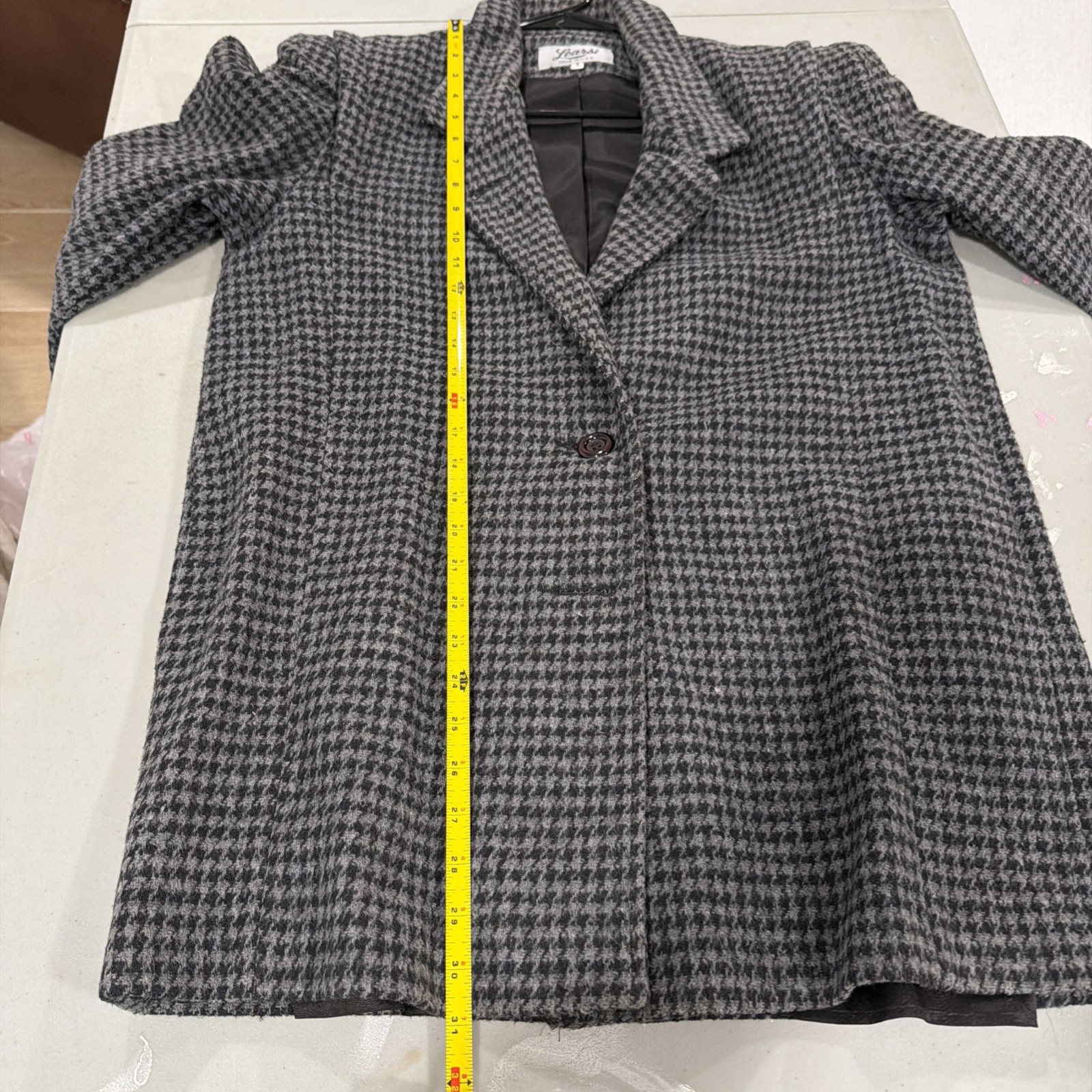 VTG Learsi Wool Houndstooth Blazer Jacket Gray Black Oversized 80s 90s Size 9