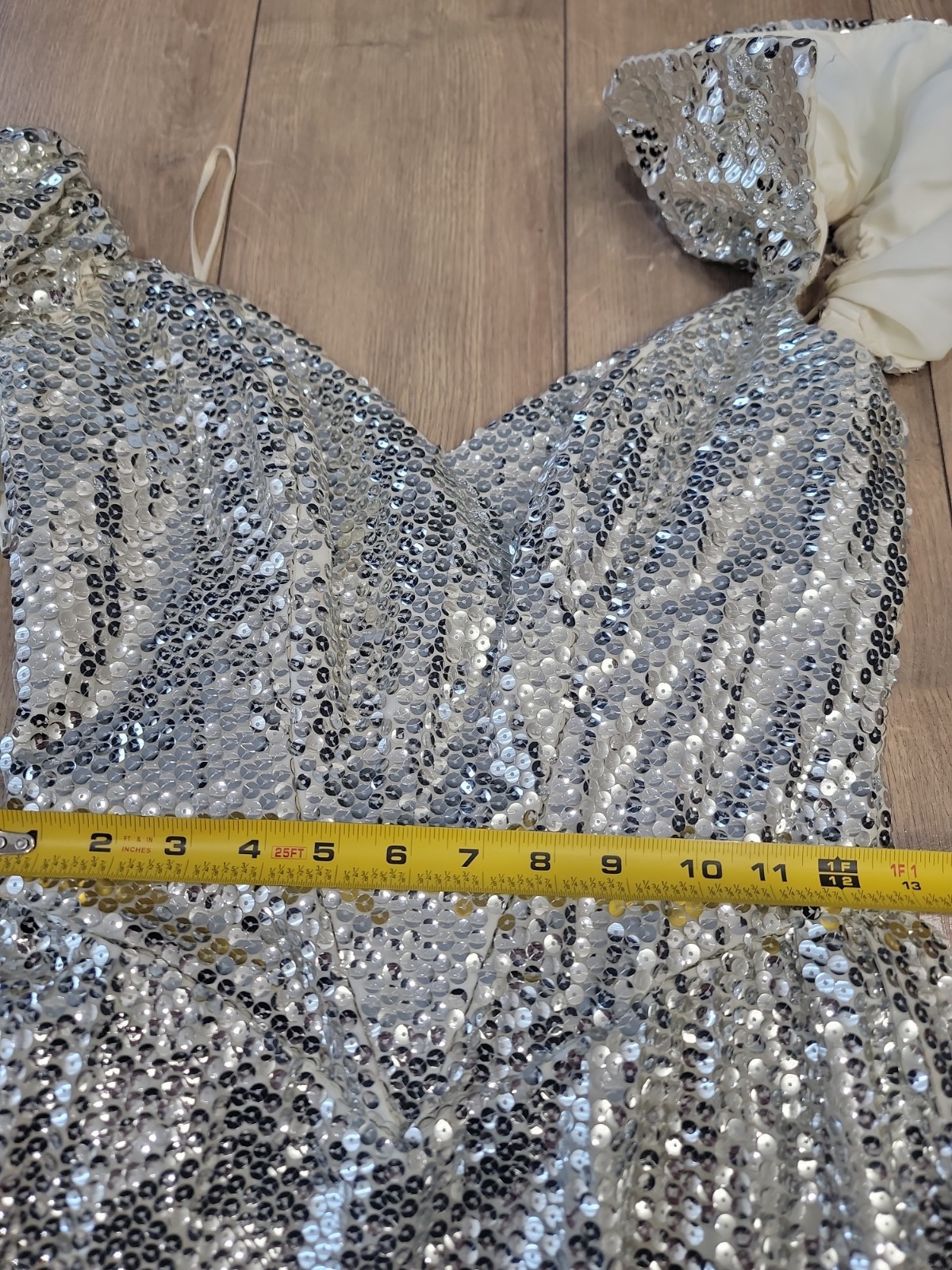 VTG 80s Alice Designs Silver Sequin Beaded Evening Gown Formal Prom Dress