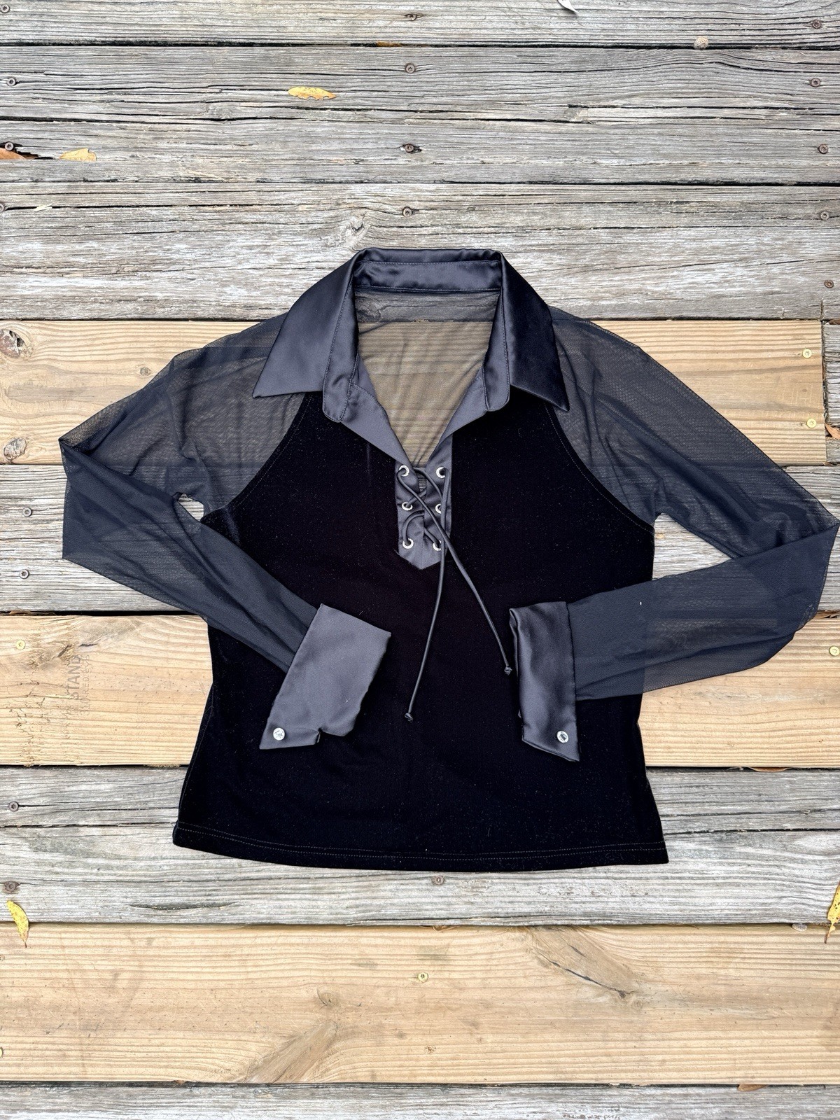 Vintage 90s Niki By Niki Livas Velvet Mesh Blouse Top