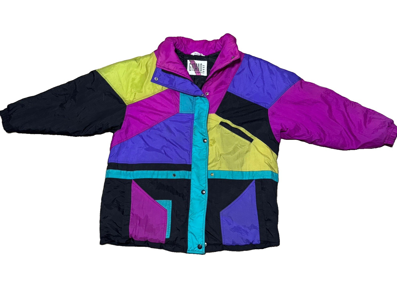 80’s Vtg GITANO Colorblock Hip-Hop RAVE Ski Parka Jacket Coat Size Medium