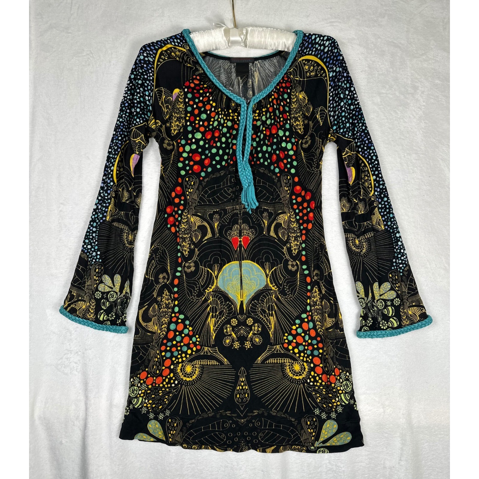 Vintage Custo Barcelona Mini Dress M Black Art Print Y2K Statement Art Designer
