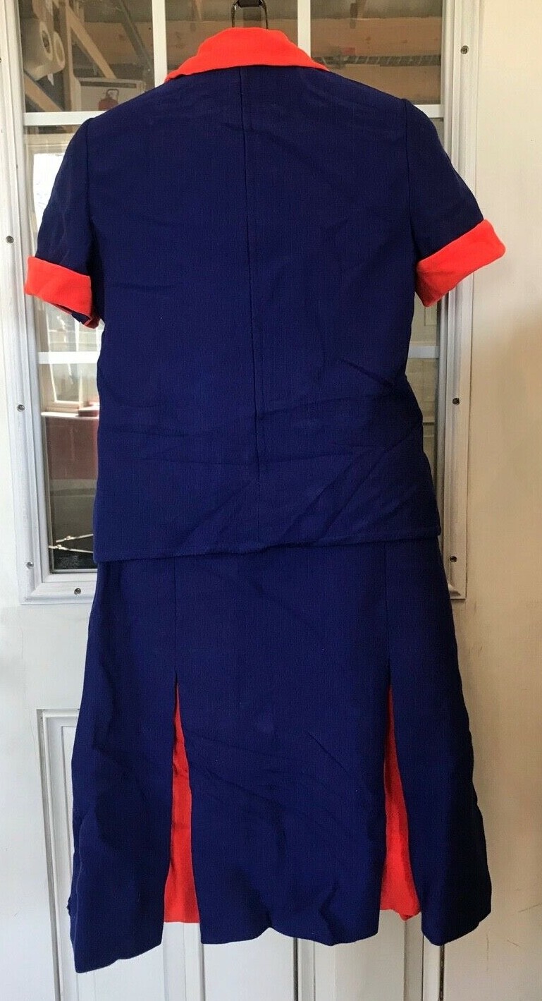 Vintage 1970s Gino Paoli Italy 100% Wool Orange/Blue Skirt & Top Set Size 14