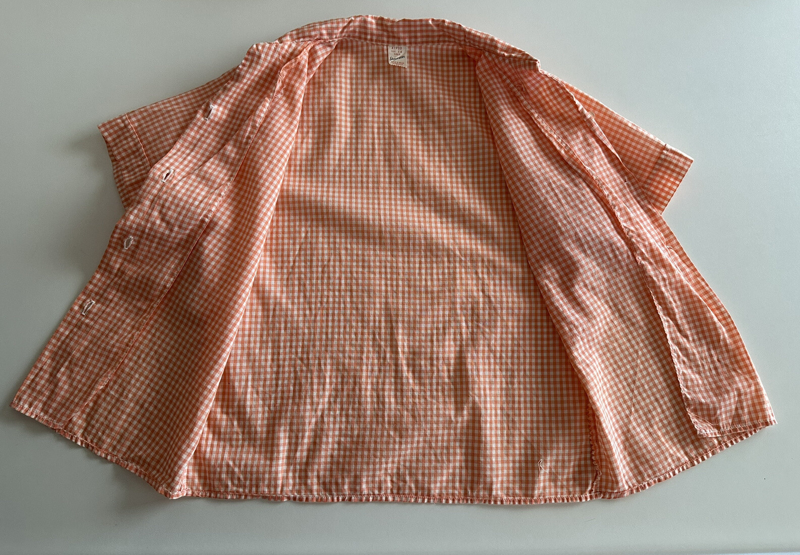 1950s Stoneswear Peach Gingham Cotton Blouse Top Shirt Western Workwear Farm VTG