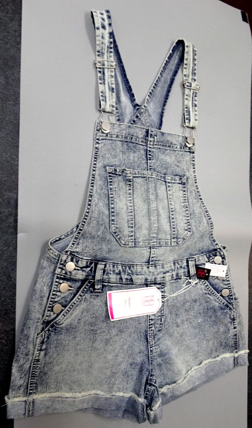 No Boundaries Jrs Relaxed Fit Distressed Denim Bib Shortalls w/Tags-NEW SIze 3-5