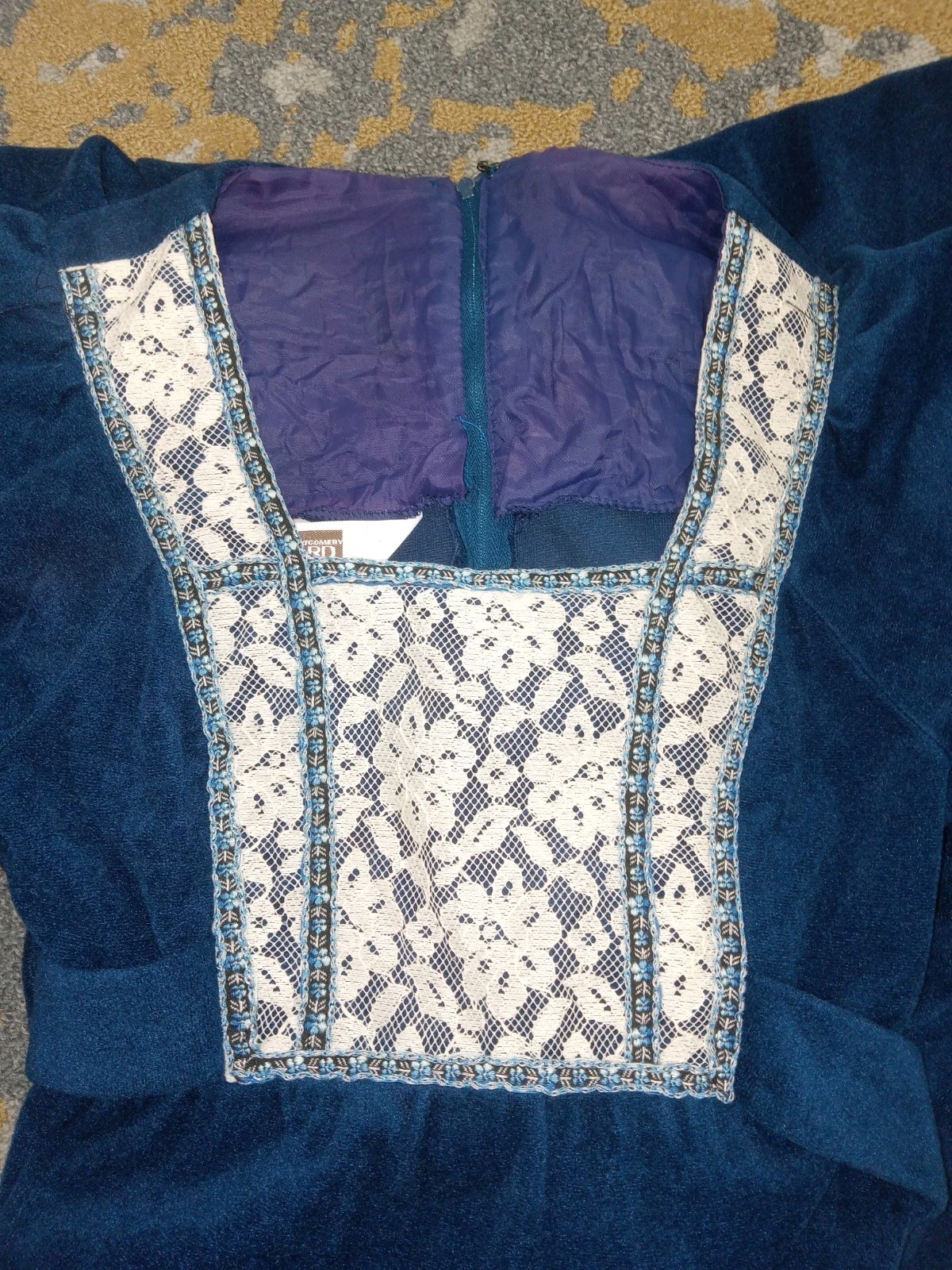 Vintage Montgomery Ward 70s Blue Prairie Style Dress Sz 7/8, Renaissance, Peasan
