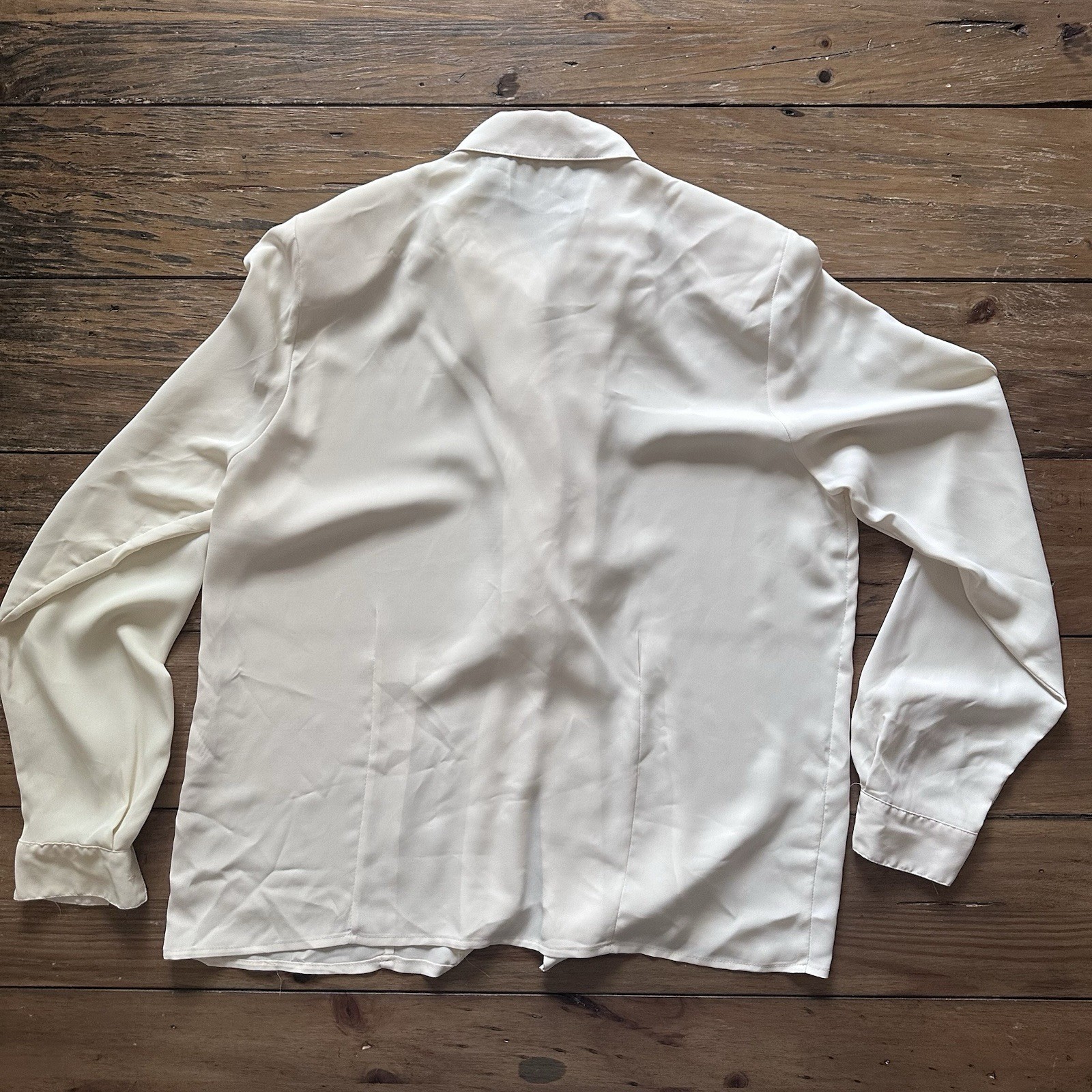 Vtg 80s Christie & Jill Blouse 14T White Lace Jabot Ruffle Secretary Romantic