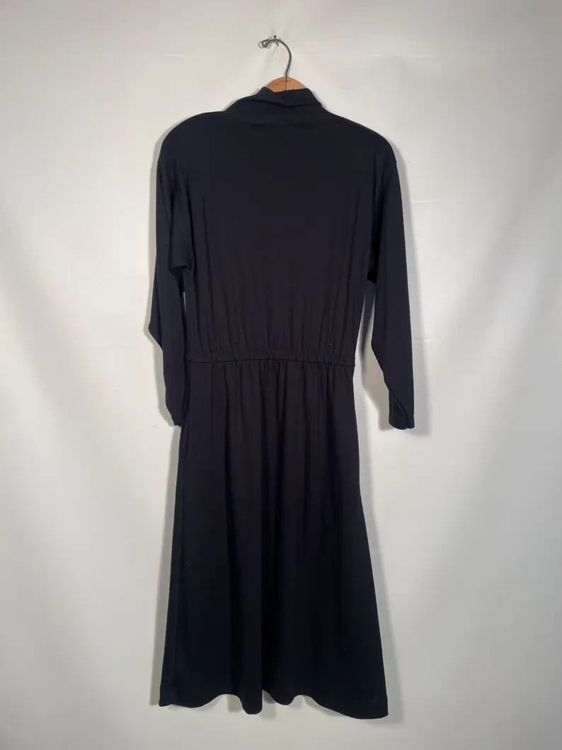 Vintage 1980s LL Bean Classic Simple Tshirt Material Black Dress Made In USA M