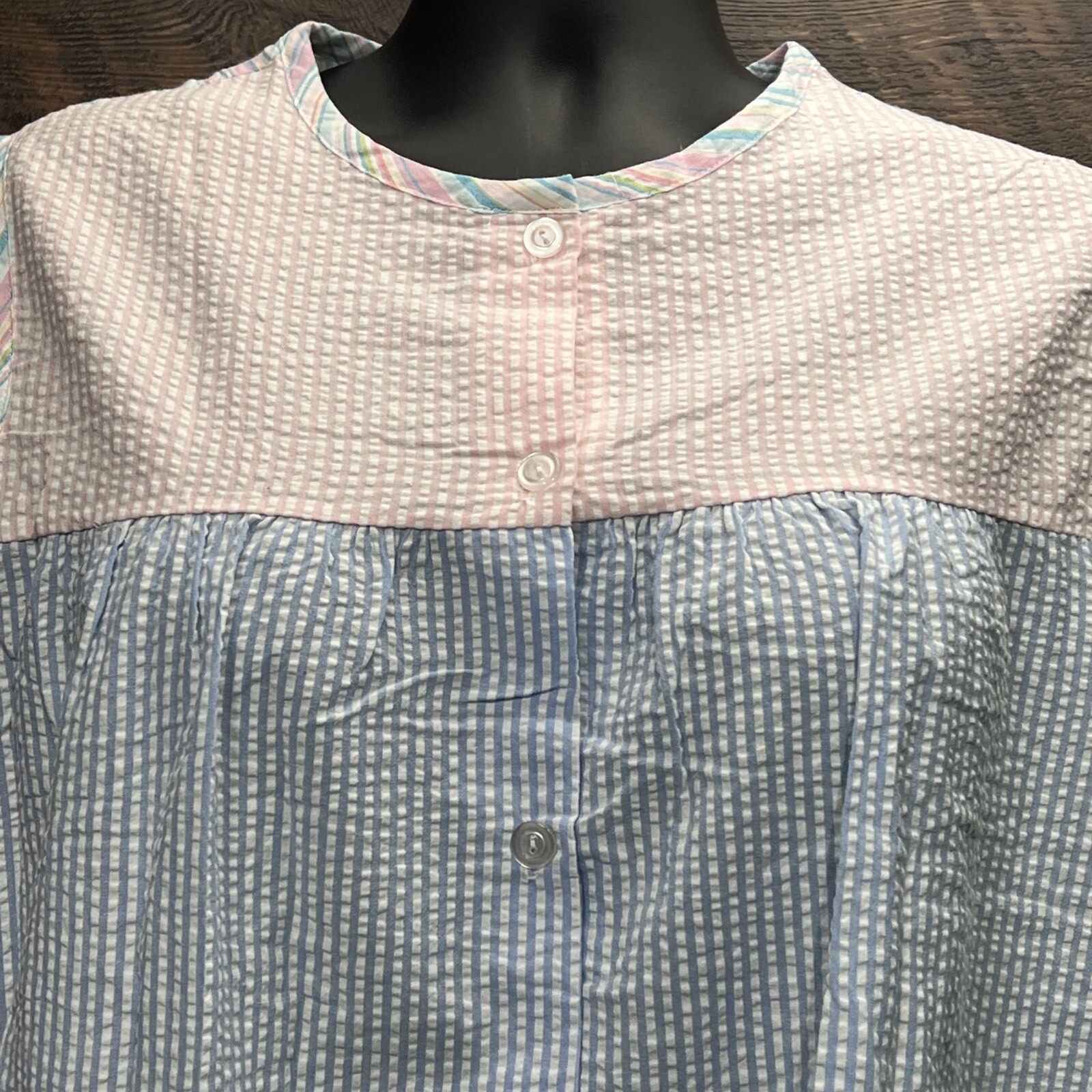 VGt Women Smock Shirt Large Utility House Sleeveless Granny Seersucker USA New