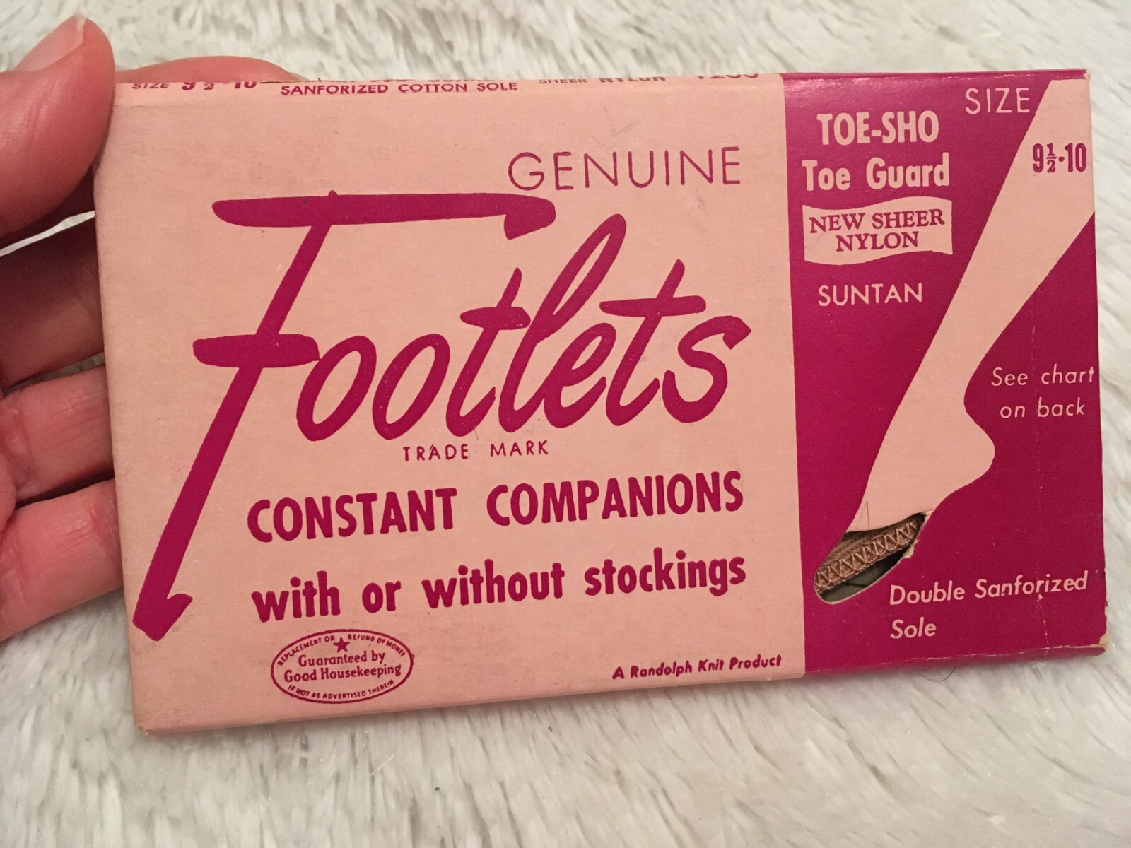 RARE Vtg Footlets TOE GUARD Size 9 1/2- 10 Sheer Nylon Cotton Sole NOS