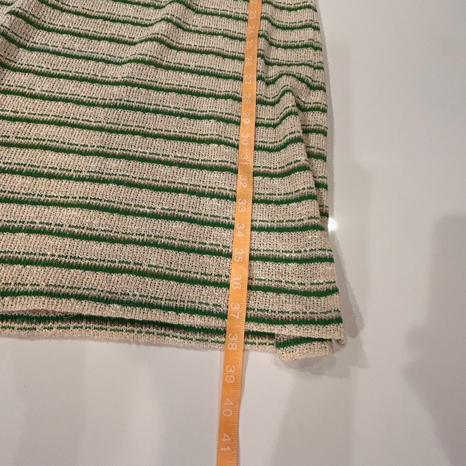 Vtg 1970 Jerell of Texas Green Beige Metallic Striped Sweater Sheath Dress Sz 5