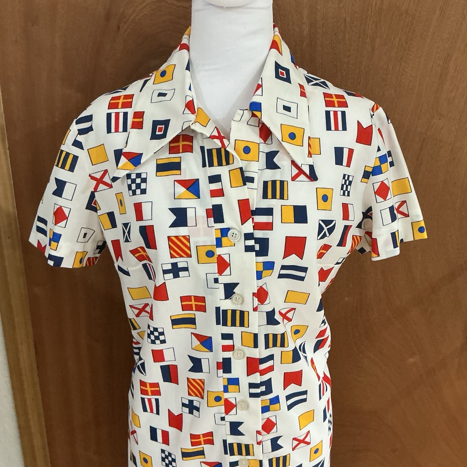 VTG 60s/70s Serbin Traveler Nautical Flag Mod Shirt Dress L XL Prop Yacht Rare