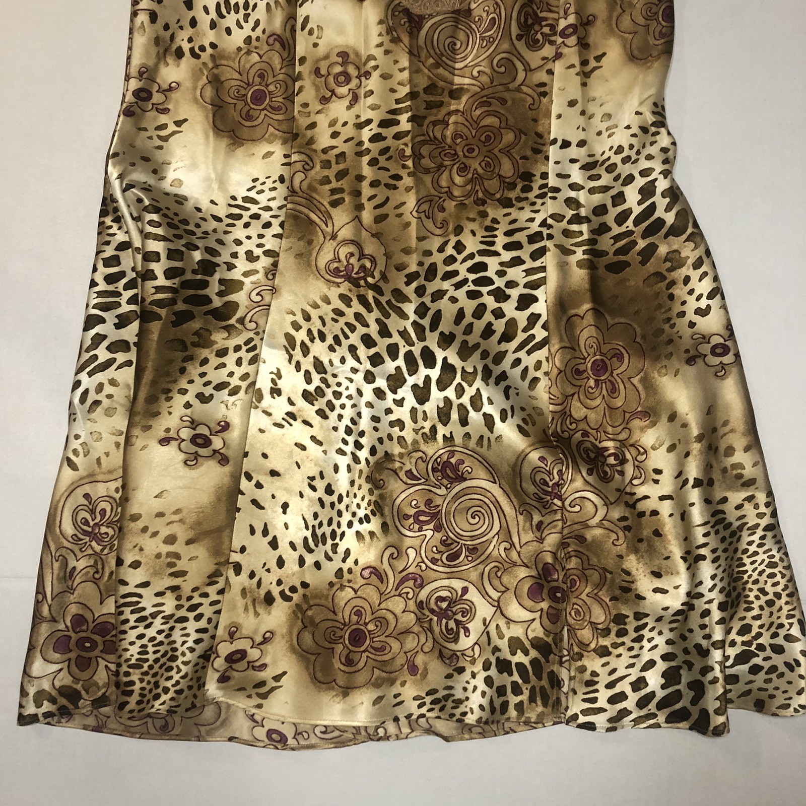 Delicates Brown Floral Leopard Nightgown Bodice Slip Dress Silky Satin Medium
