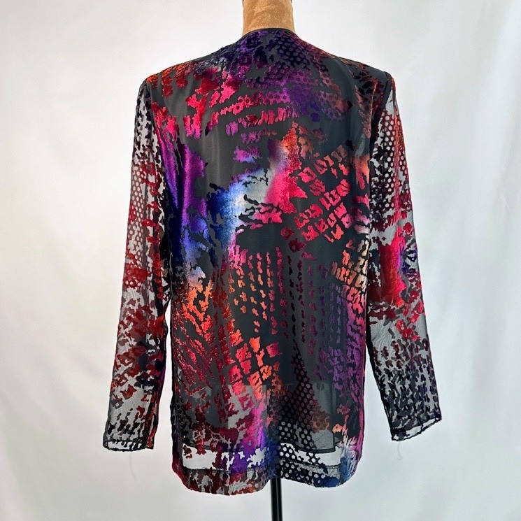 R&M Richards Jacket Top Set Women 12 Multicolor Excellent Burnout Velvet Mesh