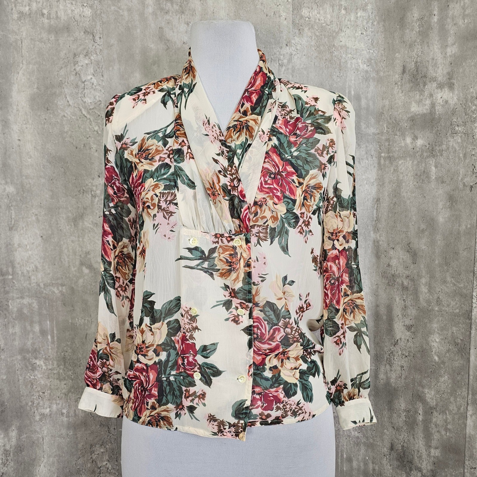 Vintage 90s Nilani Floral Sheer Blouse Romantic Cottagecore Korea Womens M