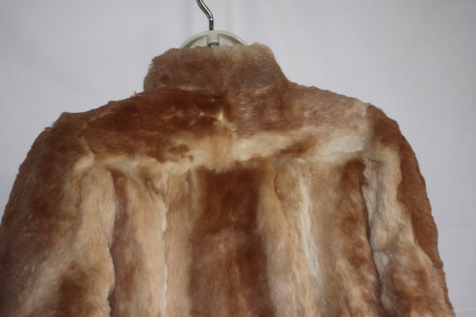 Vtg Fur Coat Rabbit Real Soft Plush Lined Genuine Brown Tan Pockets Retro Mod S