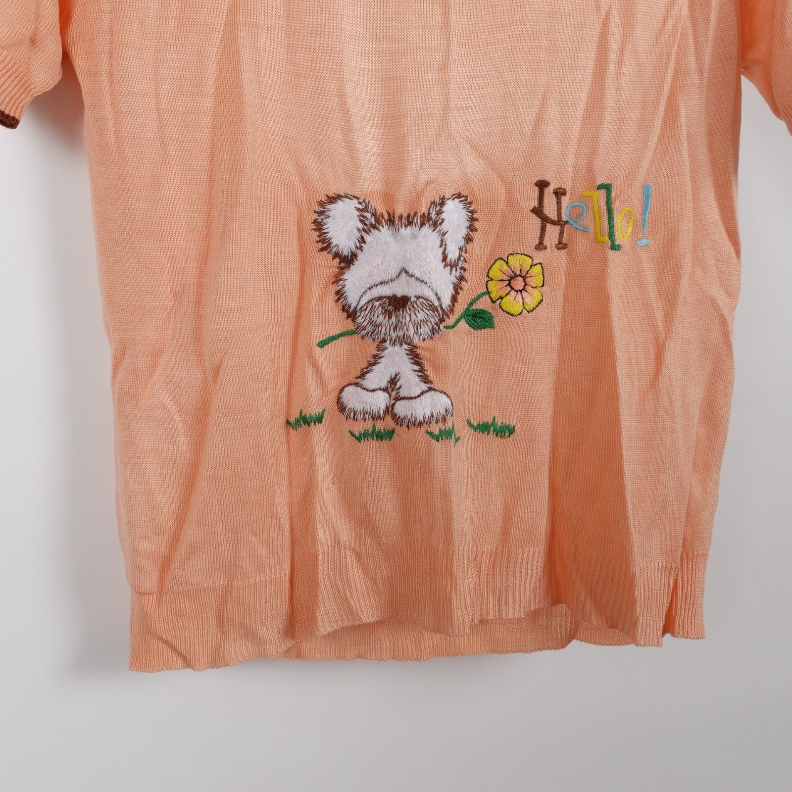 Vintage 60s 70s Rochelle California Dog Puppy Sweater Womens Medium Knit Embroid