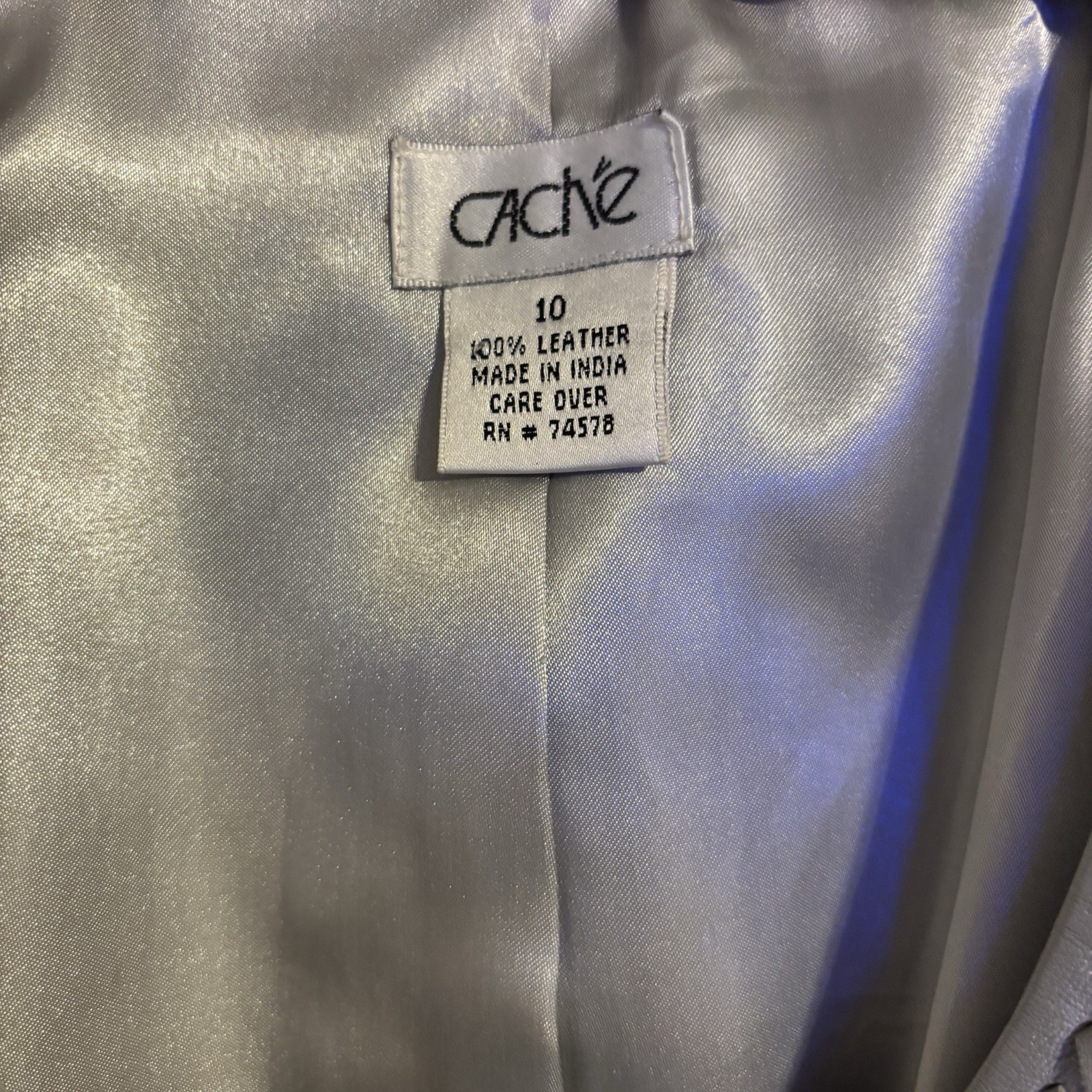 Vintage Y2K Caché Silver/Gray Leather Satin Lined Hidden Zipper Vest Size 10