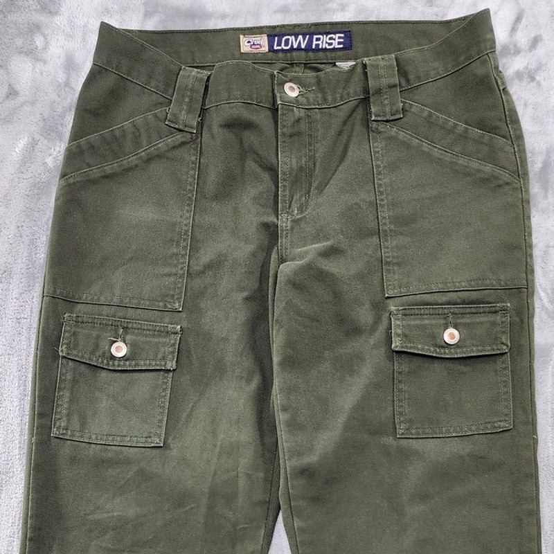 Vintage Cruel Girl Pants Womens 33 Green Low Rise Wide Leg Cargo Pockets Grunge