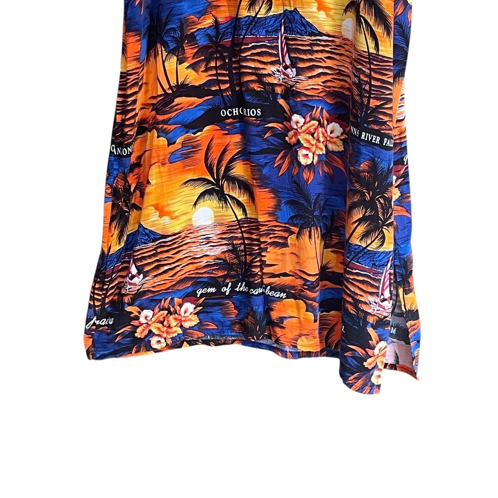 Jamaica Tropical Maxi Dress XL Orange Blue Beach Vacation Boho Casual Cruise