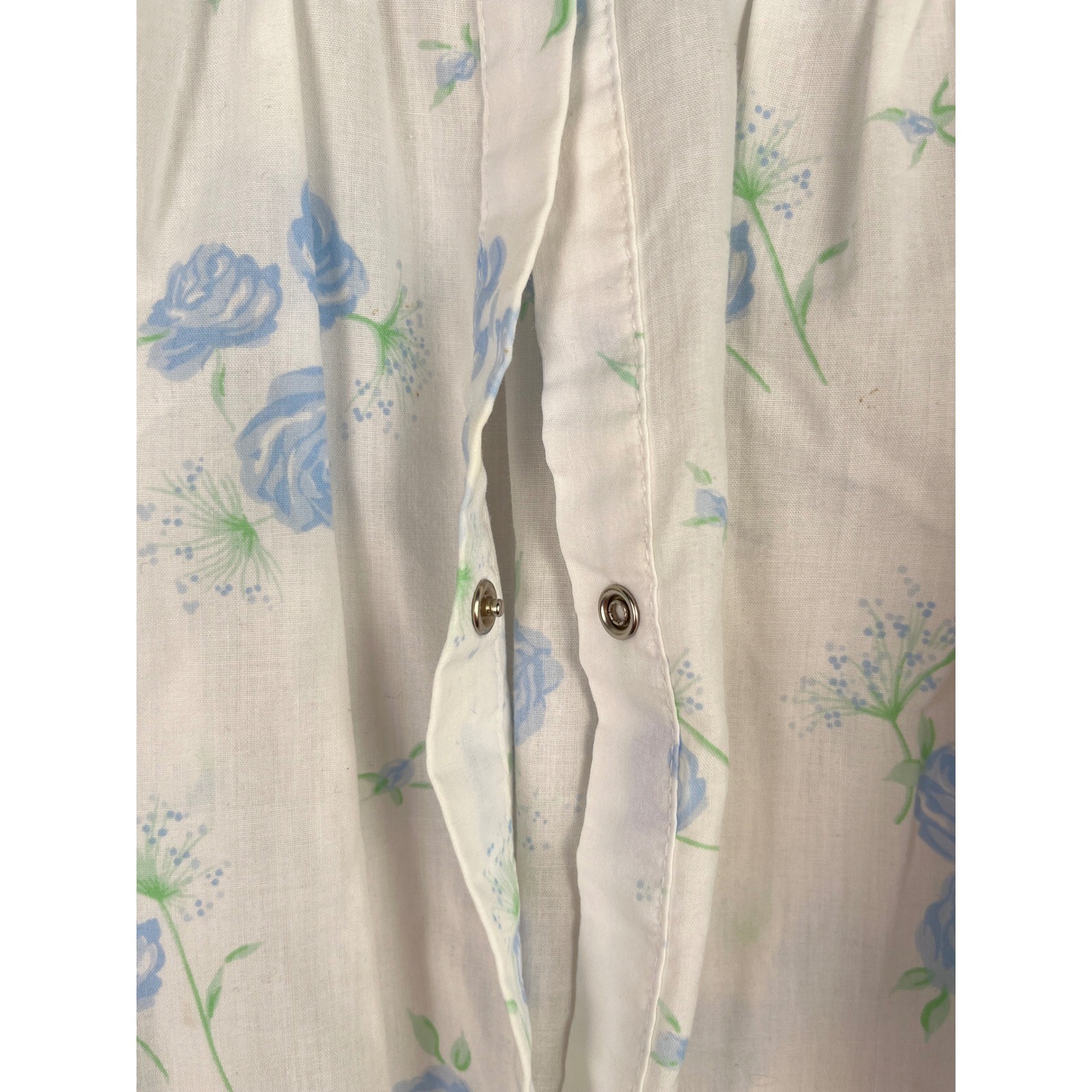 Vintage Aria Nightgown Medium Blue Granny Floral Snap Lace House Dress Long