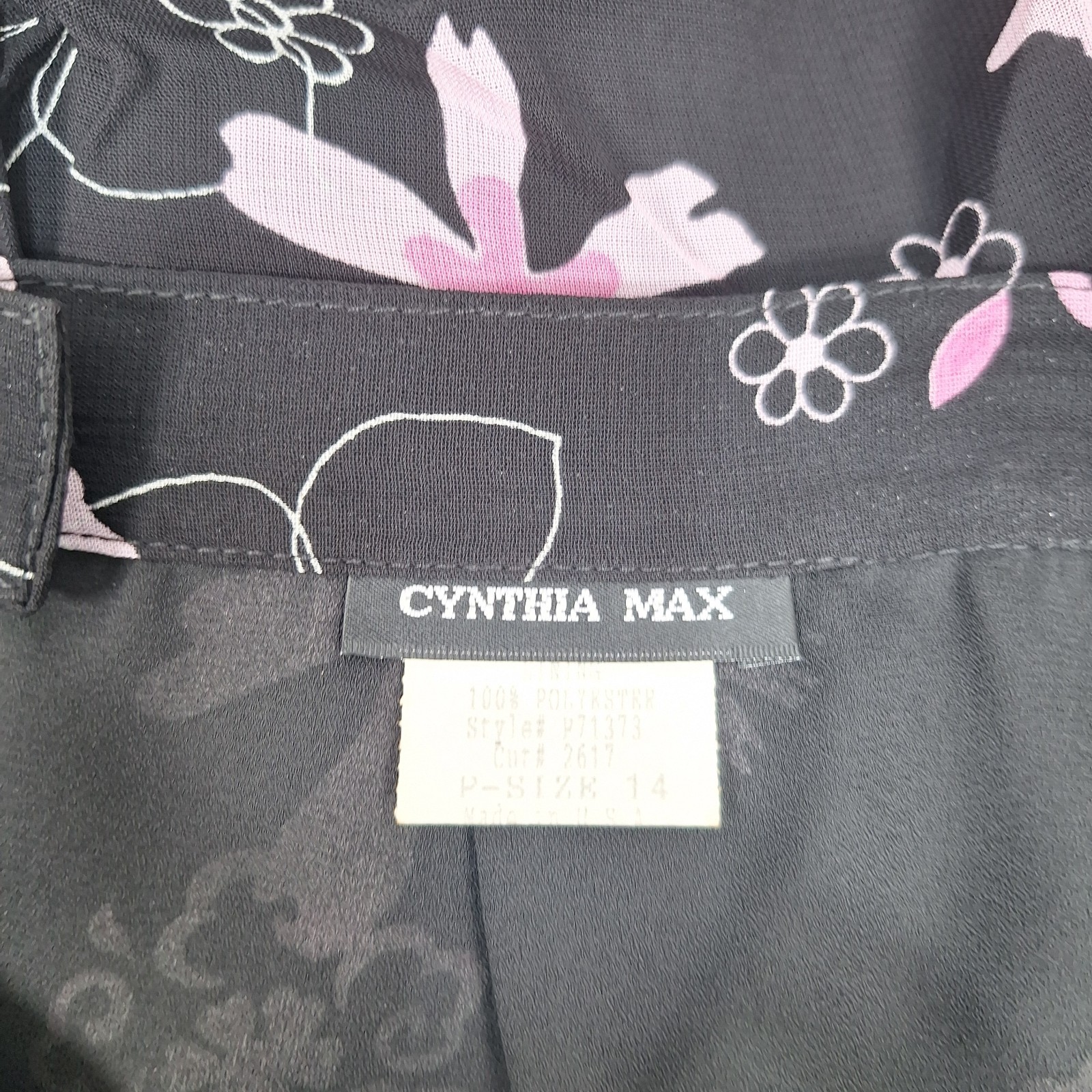 Vintage Cynthia Max Black Pink Floral Skirt Career Wear Work Size 14P