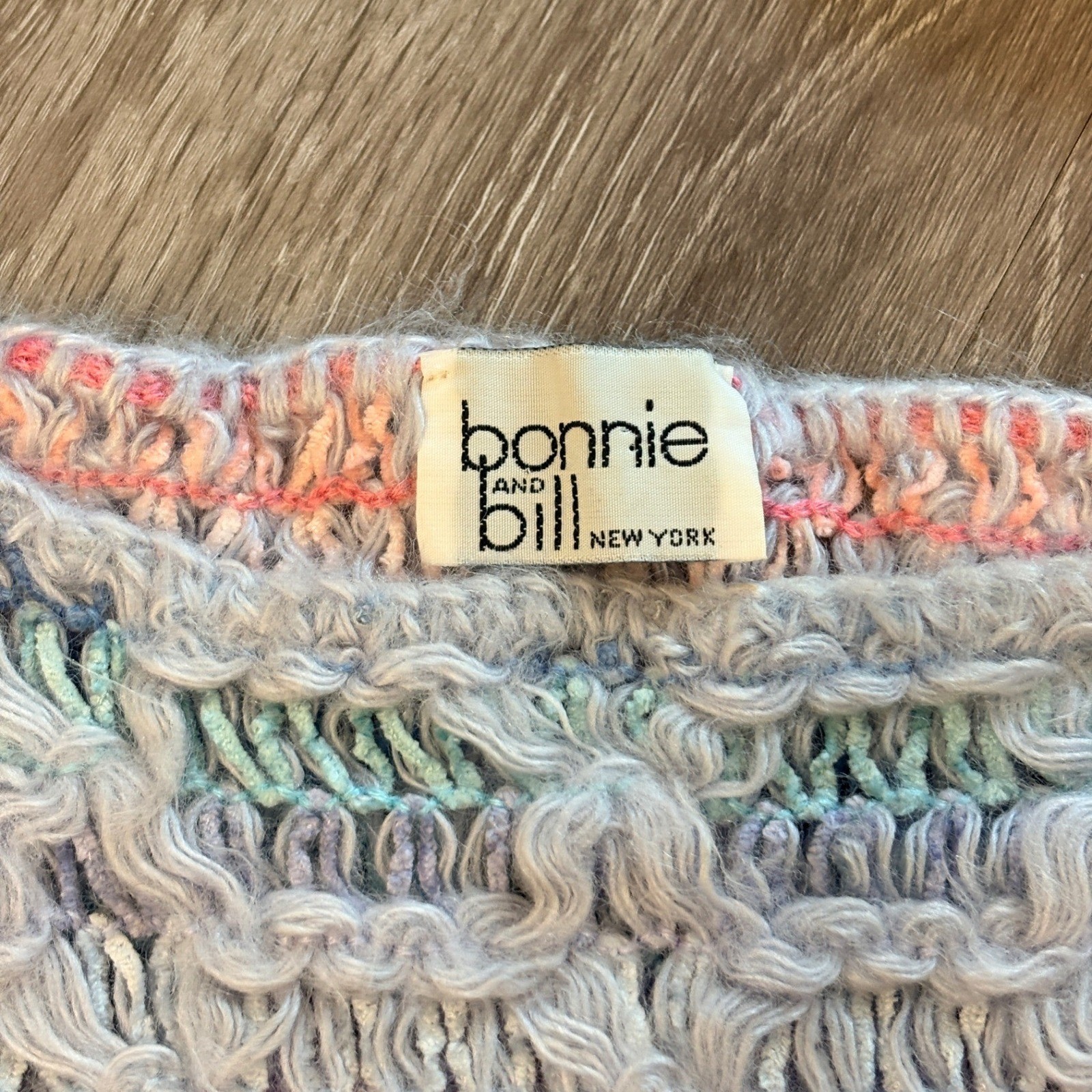 VTG 80s Bonnie and Bill Pastel Rainbow Textured Open Knit Sweater Granny Small
