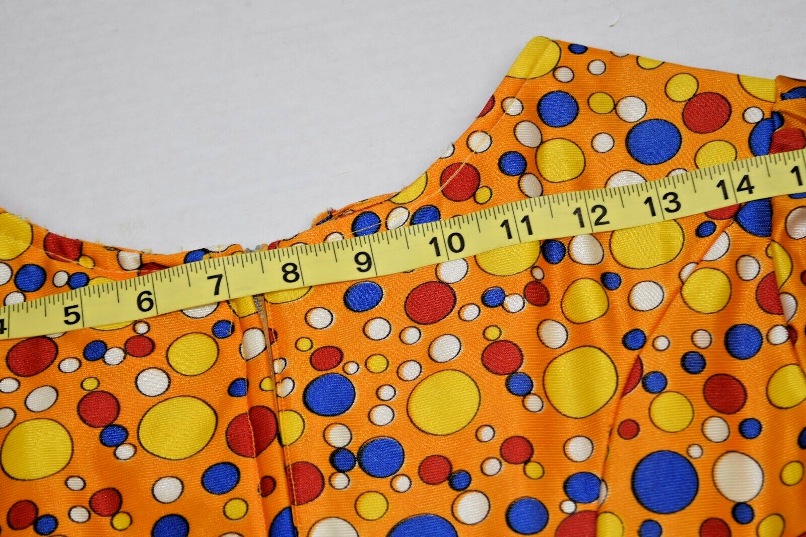 Vintage Mini Dress Size S/M 60s Shiny Orange Red Blue Polka Dot Cute Clown Lined