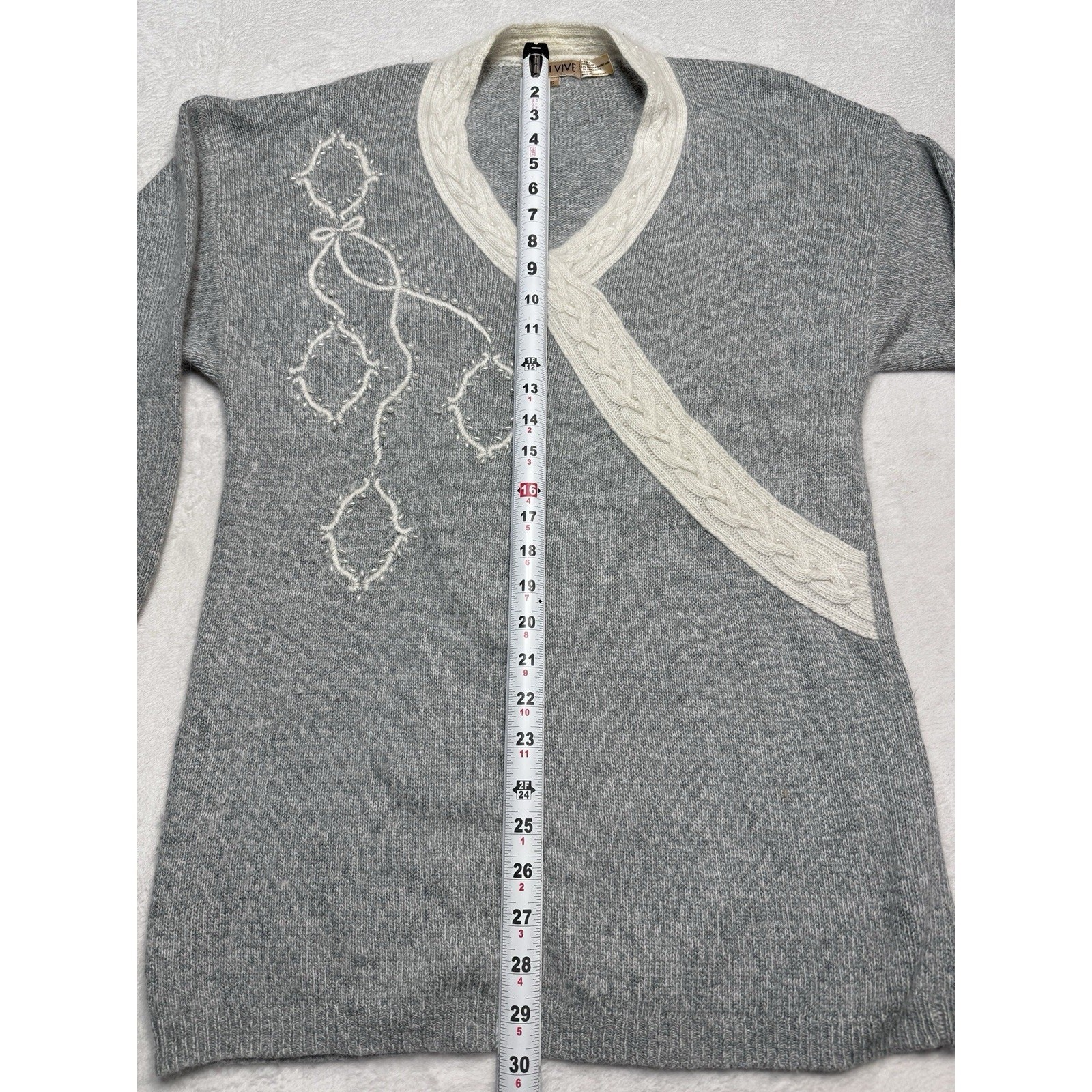 L’Eau Vive VTG Silk Angora Lambswool Sweater Small S Grey Knit Made Hong Kong