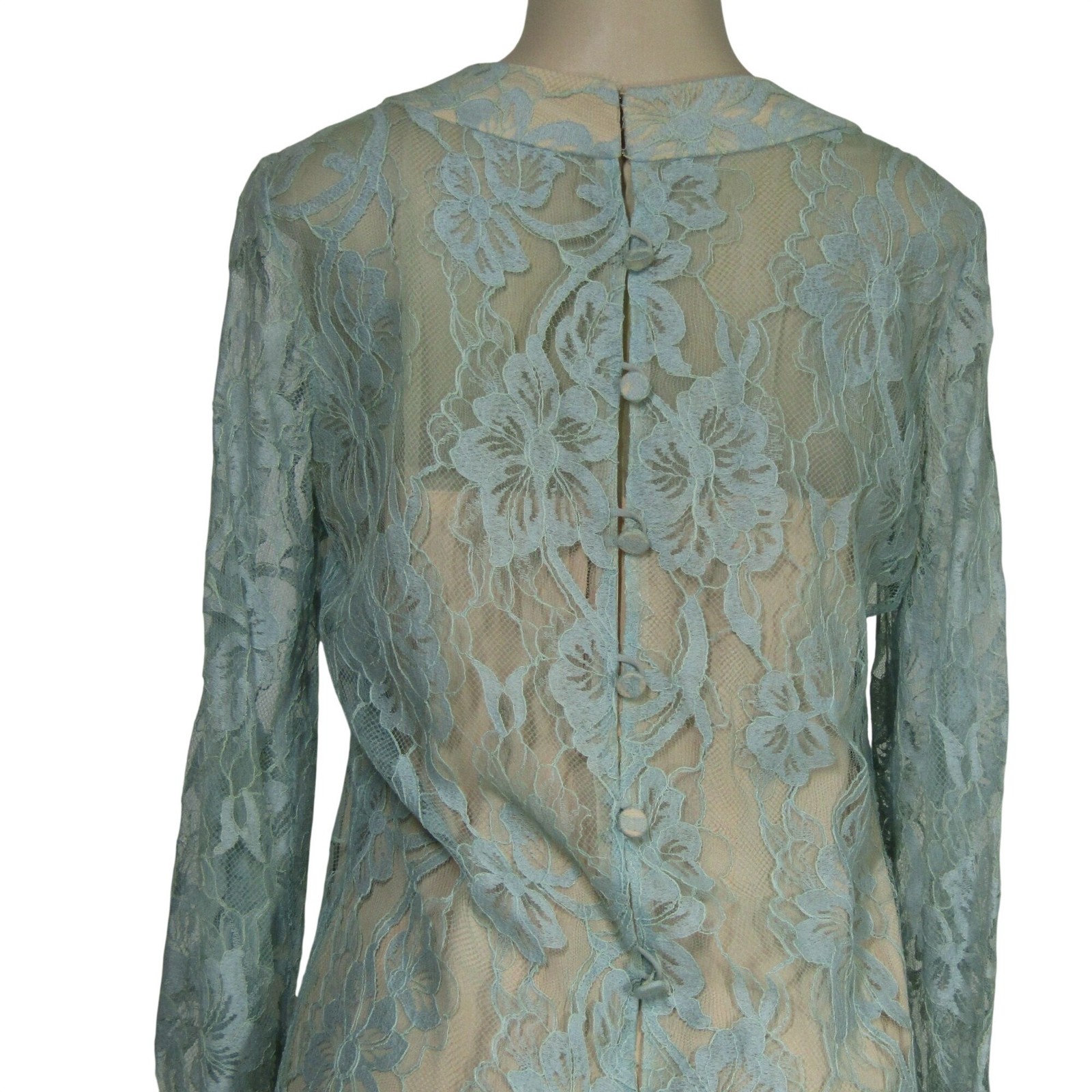 VTG 60s 70s Lace Illusion Shift Party Dress Mad Men MCM Mod Elegant Retro M