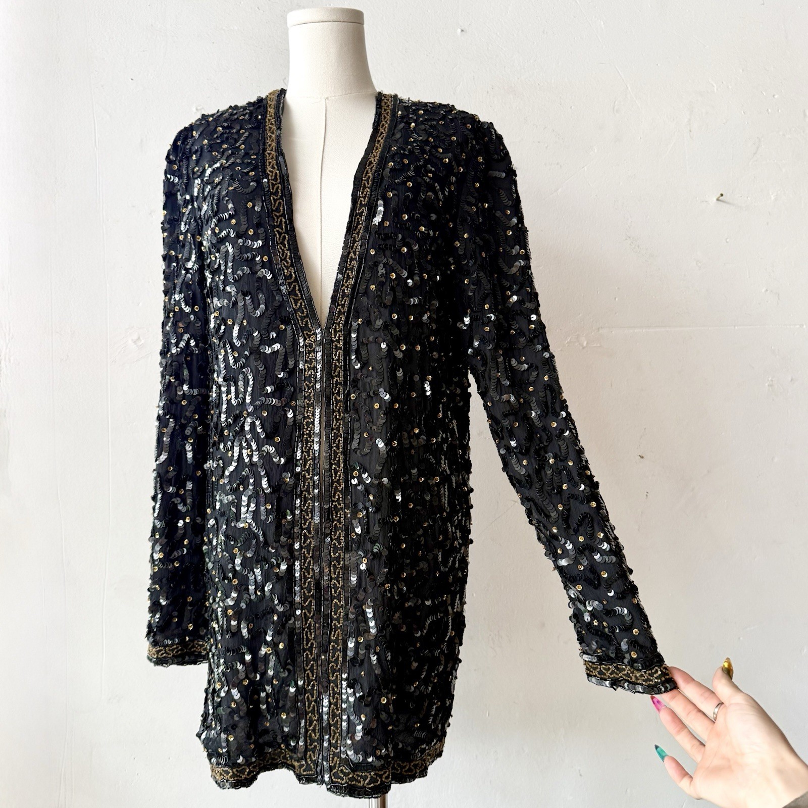 1980’s~1990’s All Silk Beaded & Sequin Jacket By Style works •S/M