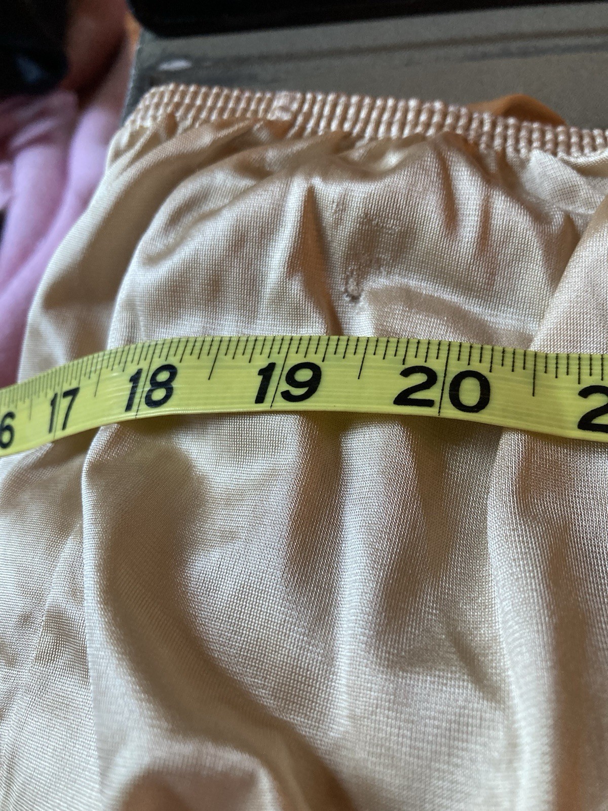 Vintage 1/2 Slip Lady Annabelle Glossy Champagne/Ivory Lace Waist 28/38” Lng 29”