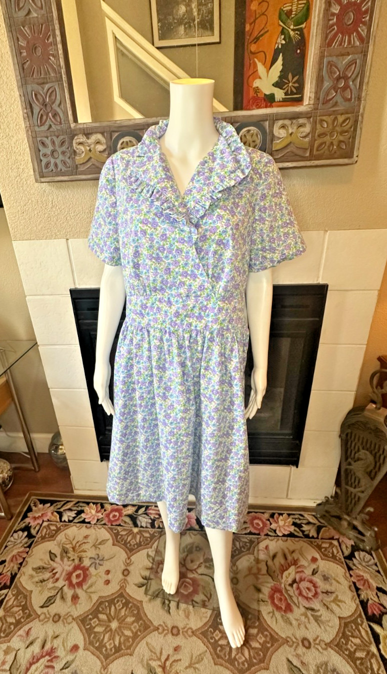 Vtg Lg 1950s Full Skirt Day Dress tea collared Handmade Floral a-line MCM Party