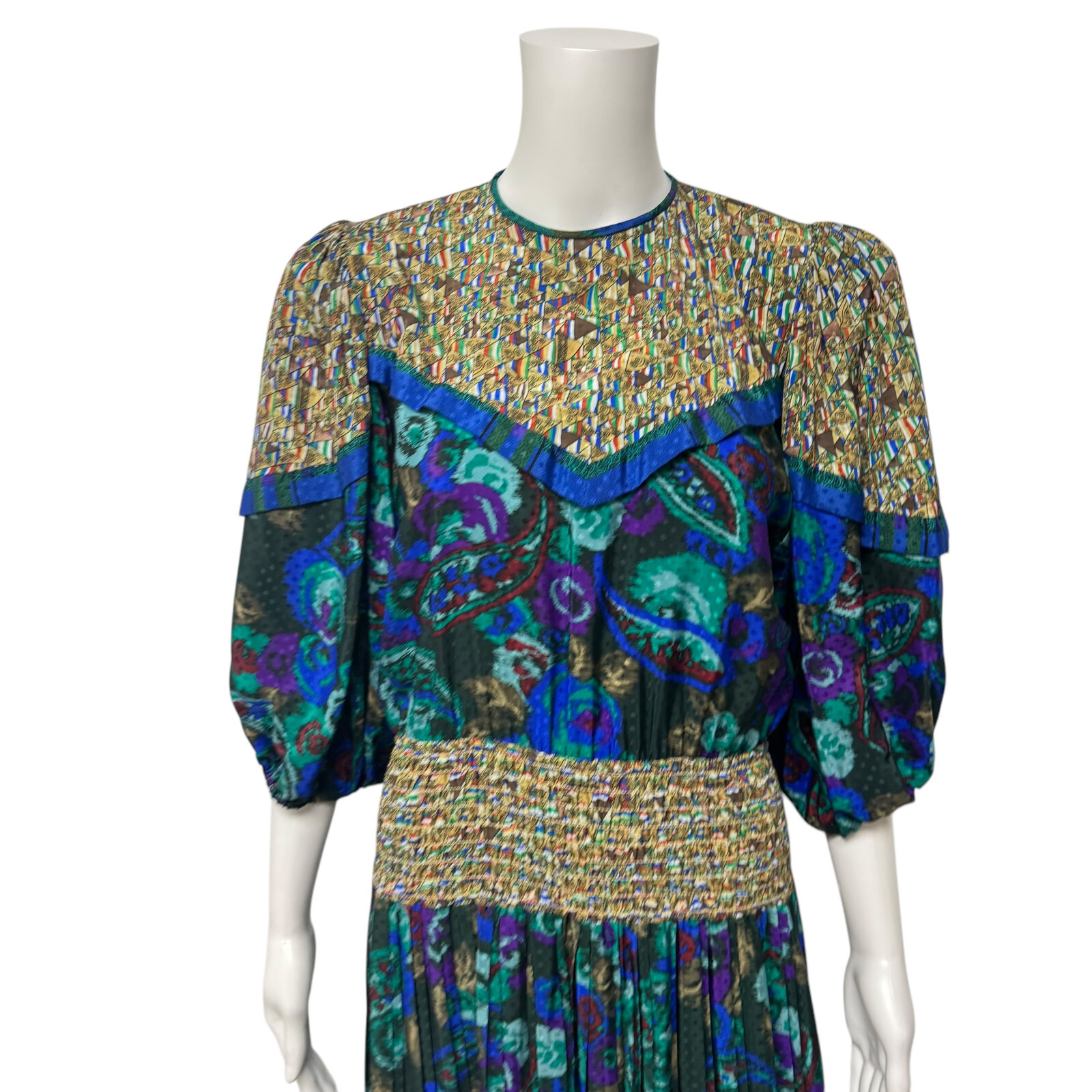 Vintage Assorti for Susan Freis women’s dress multicolor ballow sleeve size XS